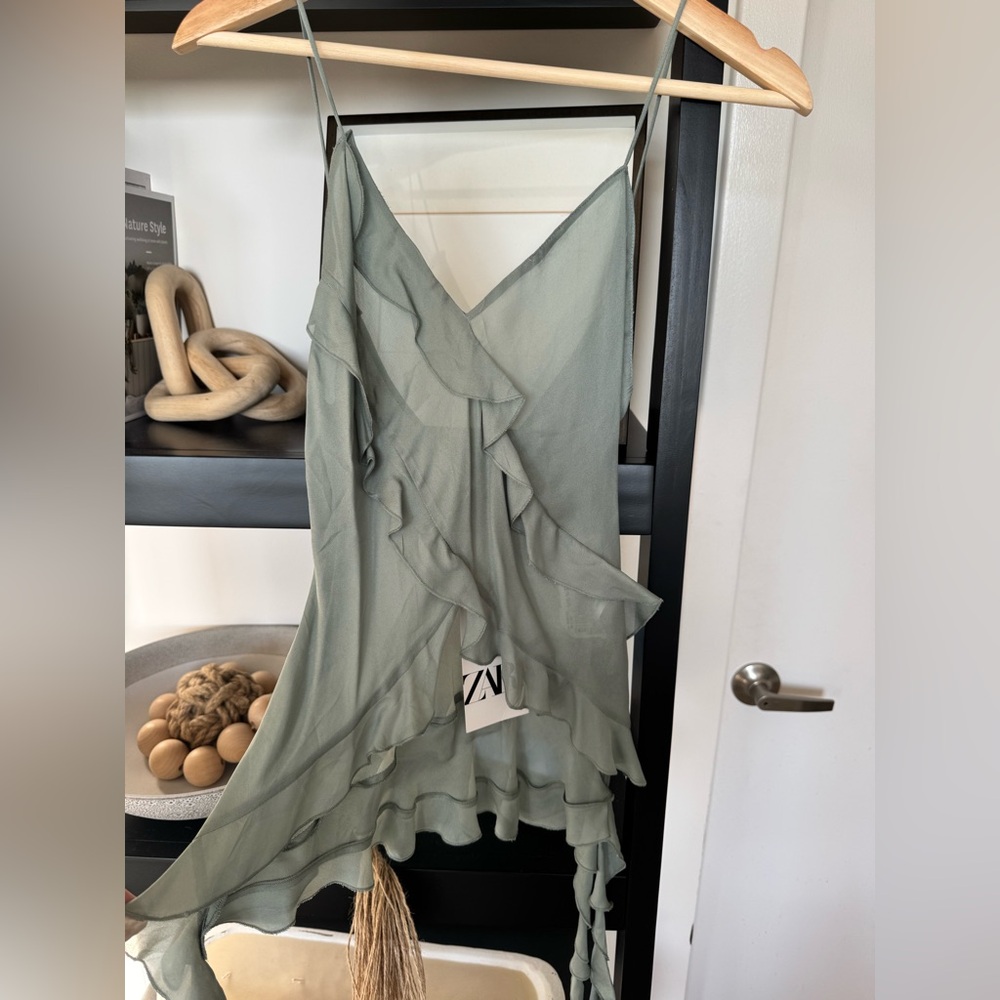 Zara Sage Green Ruffle Camisole